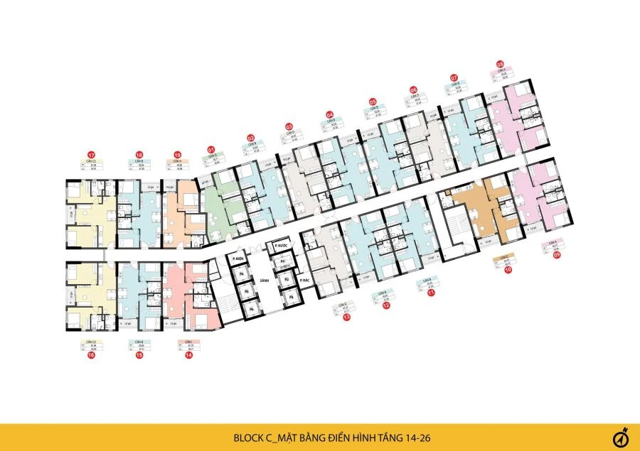 Mặt bằng tầng 14 - 26 Tháp C