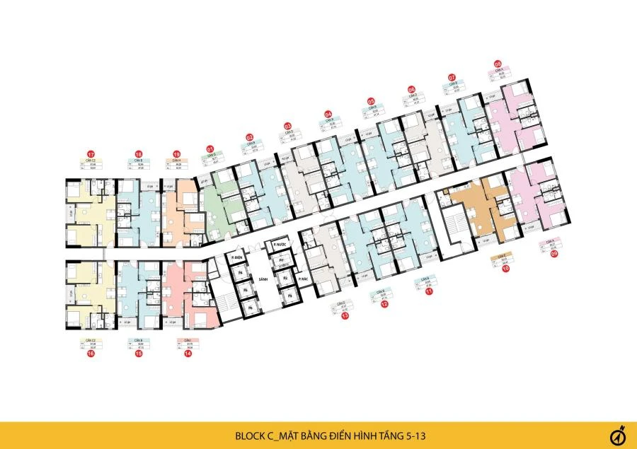 Mặt bằng tầng 5 - 13 Tháp C Bcons Solary