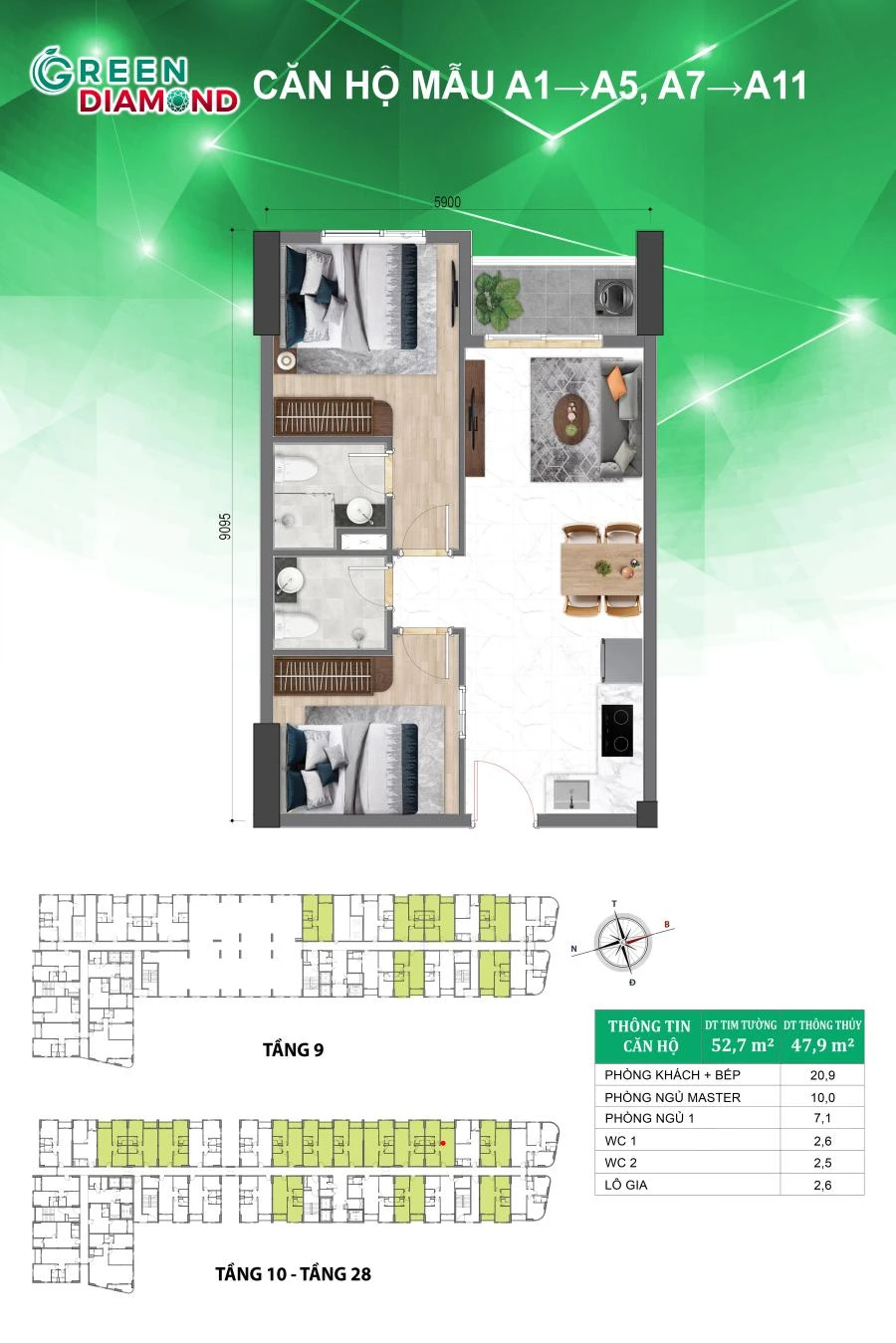 Mẩu căn hộ A1-A5, A7-A11