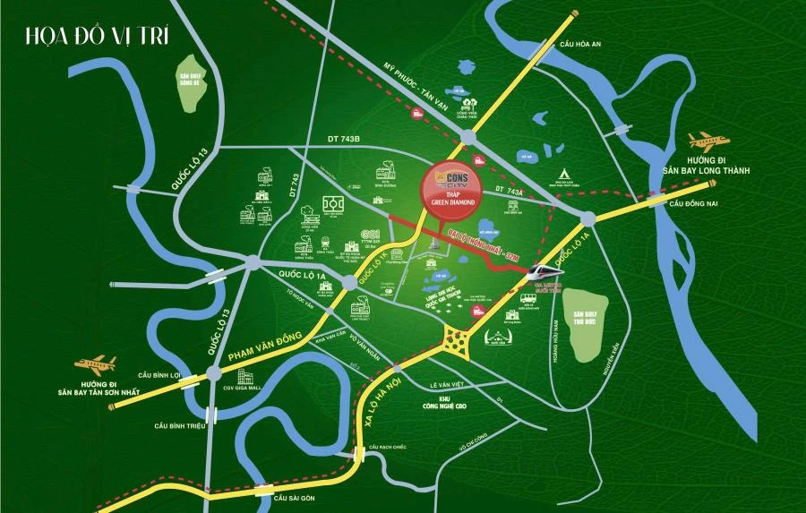 Vị trí tuyệt đẹp của Tháp Green Diamond - Dự án Bcons City