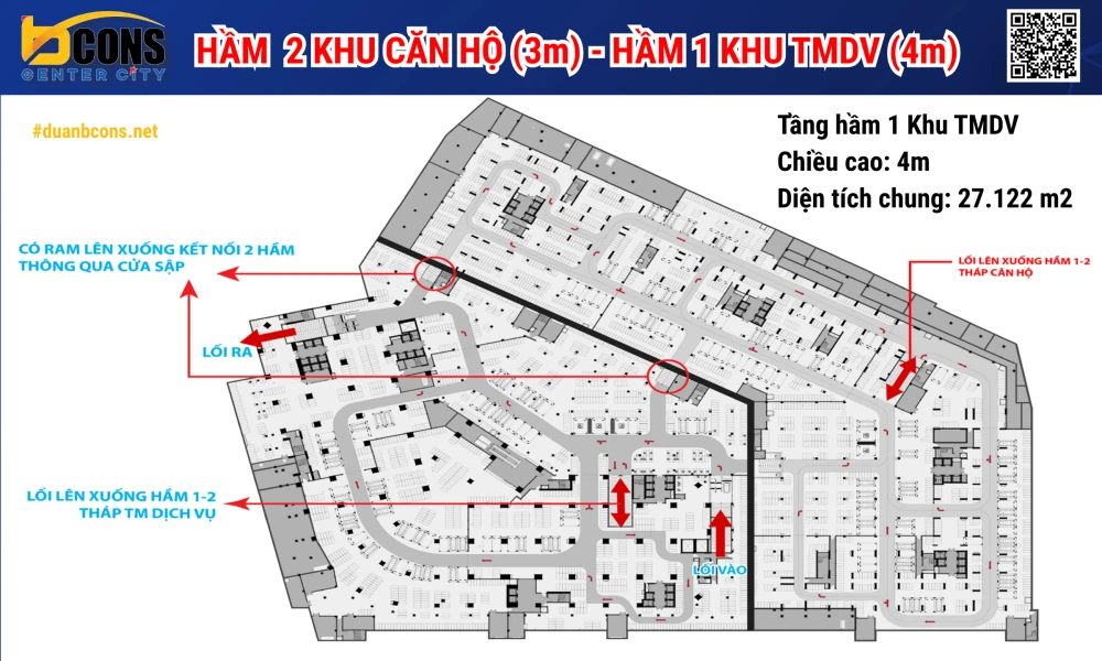 MẶT BẰNG HẦM TẦNG 2 (3m) - KHU TMDV