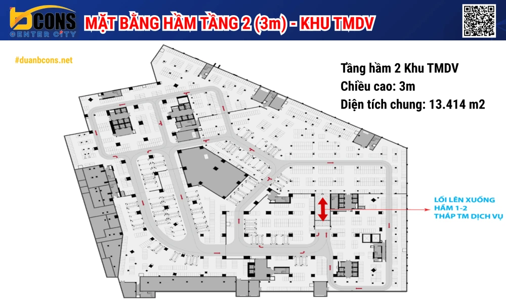 MẶT BẰNG HẦM TẦNG 2 (3m) - KHU TMDV
